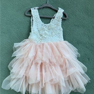 2Bunnies Girl Peony Lace Back A-Line Tiered Tutu Tulle Party Flower Girl Dress